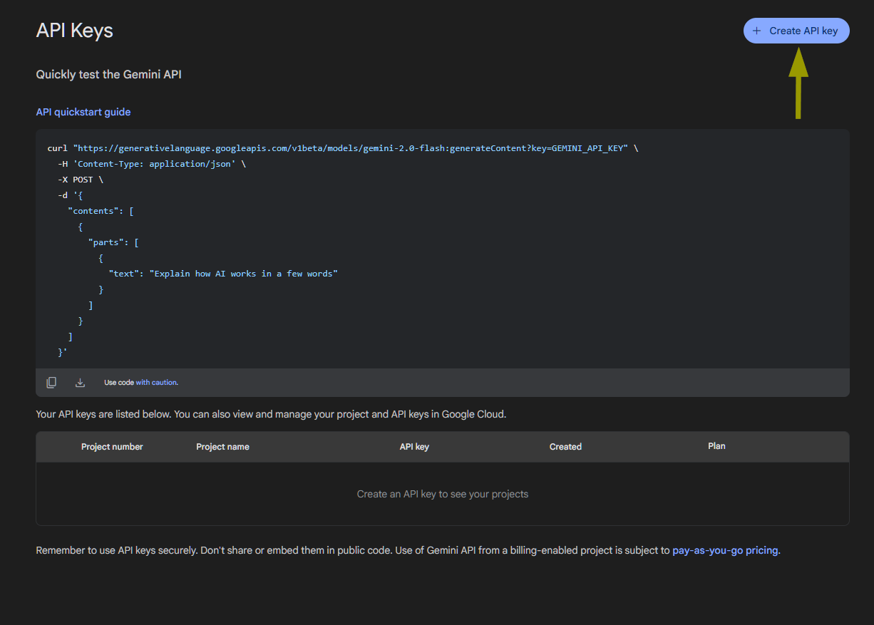 API key setup